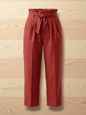 Joie Burnt Orange 100% Linen Belted High Waisted Flare Pants S